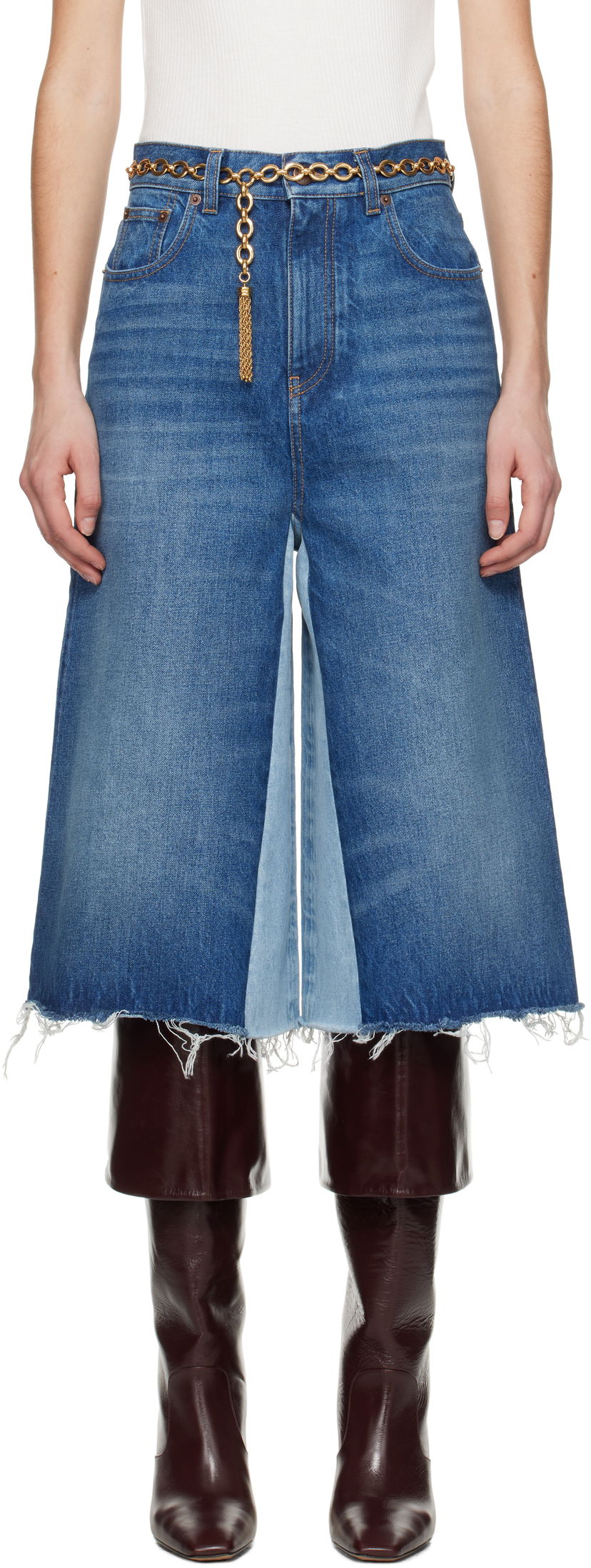 Jeans CHLOÉ Chloé Bermuda Patchwork Denim Shorts Blå | CH25SDS02158