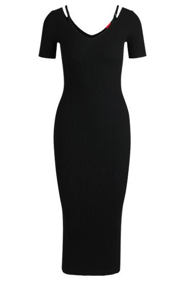 Kjole BOSS Ribbed-Knit Bodycon Midi Dress with Cutout Details Sort | 50538239
