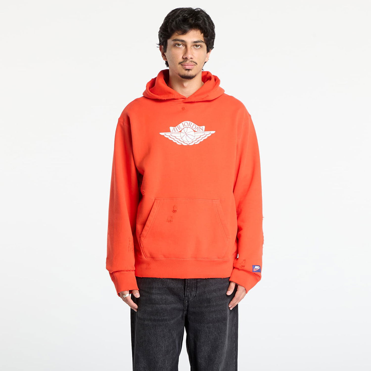 Sweatshirt Jordan Rare Air Distressed Fleece Pullover Hoodie with Wings Logo Orange | IB3003-673, 0