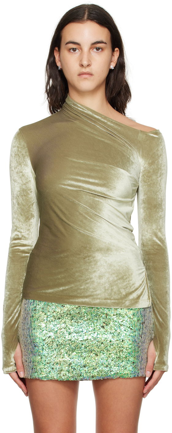 Sweater Helmut Lang Helmut Lang Asymmetrical Velvet Long Sleeve Top Grøn | N07HW502