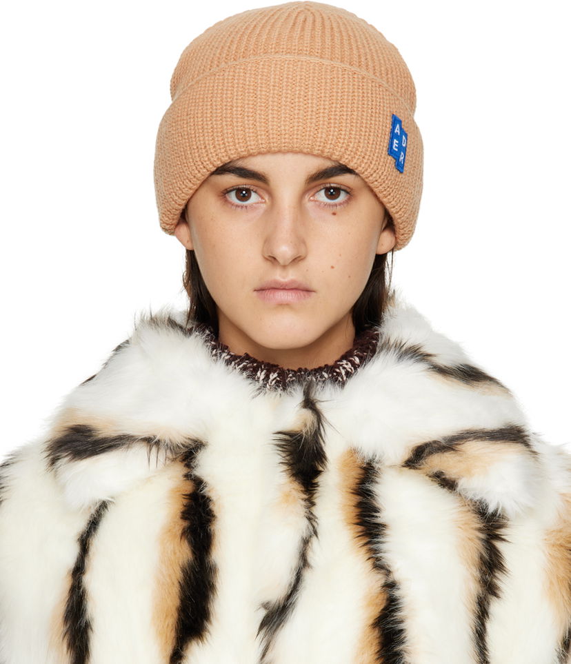 Beanie ADER ERROR Logo Ribbed Beanie Beige | BLAFWBE03CM