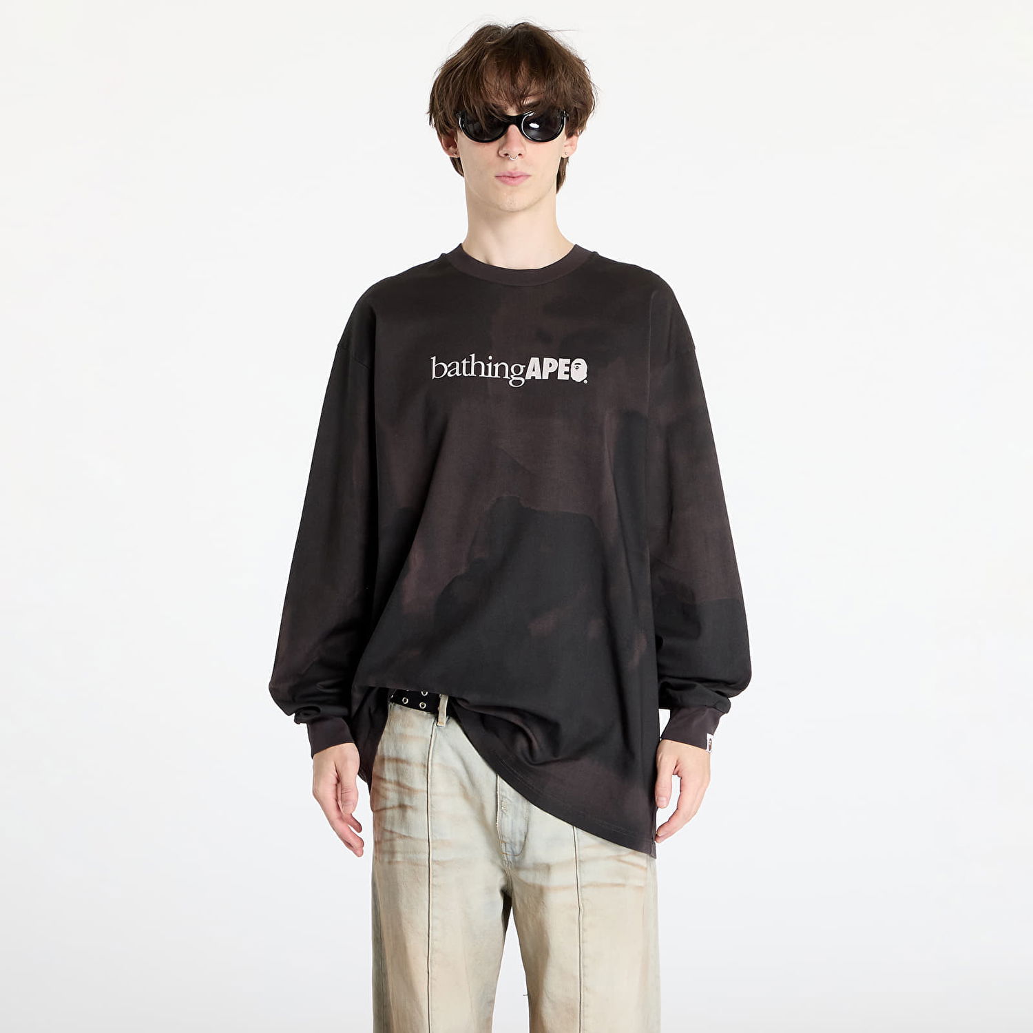T-shirt BAPE Overprint Logo Relaxed Fit Long Sleeve Tee Black Sort | 001LTK801301M BLK, 0