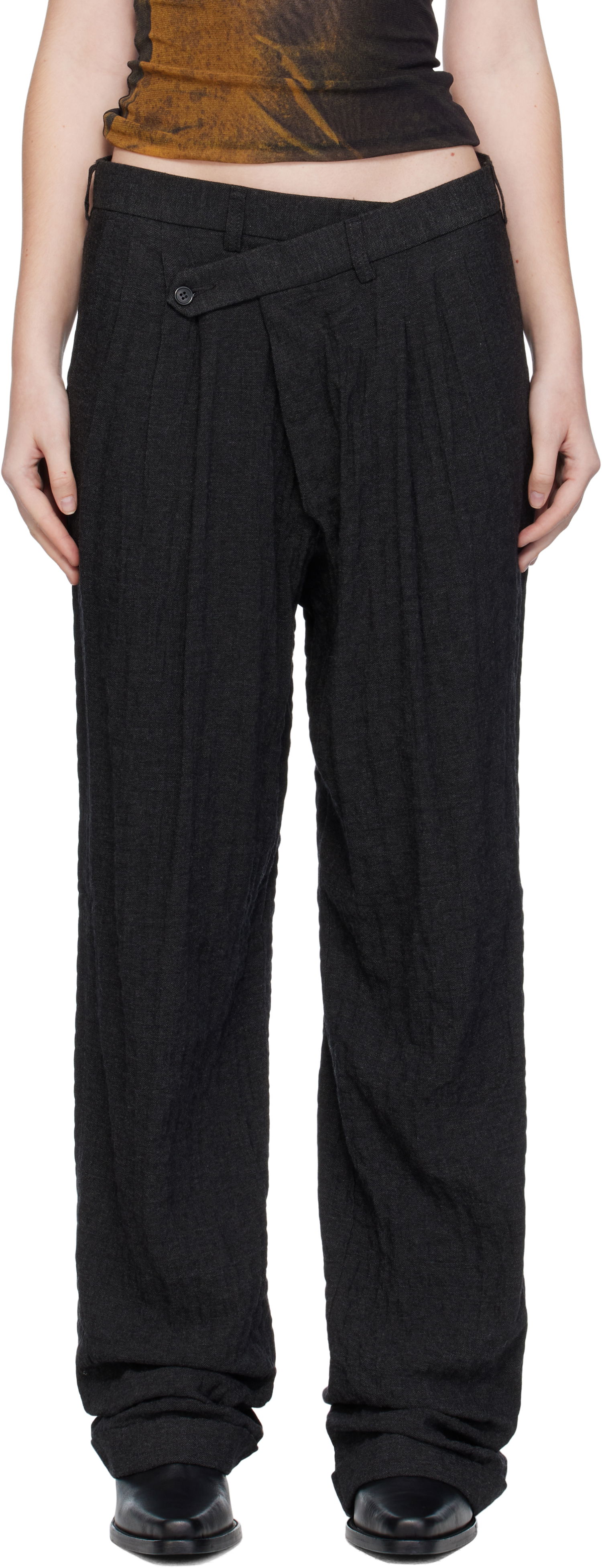 Bukser R13 R13 Tripe Pleat Crossover Trousers Sort | R13W7516-R580A, 0