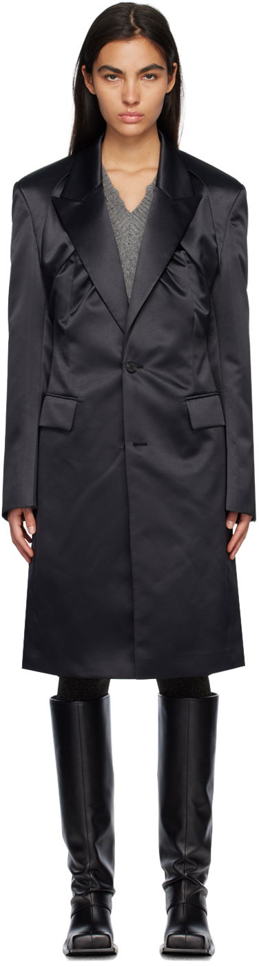 Frakker We11done Single-Breasted Satin Coat Sort | WD-CT1-23-043-W-BK
