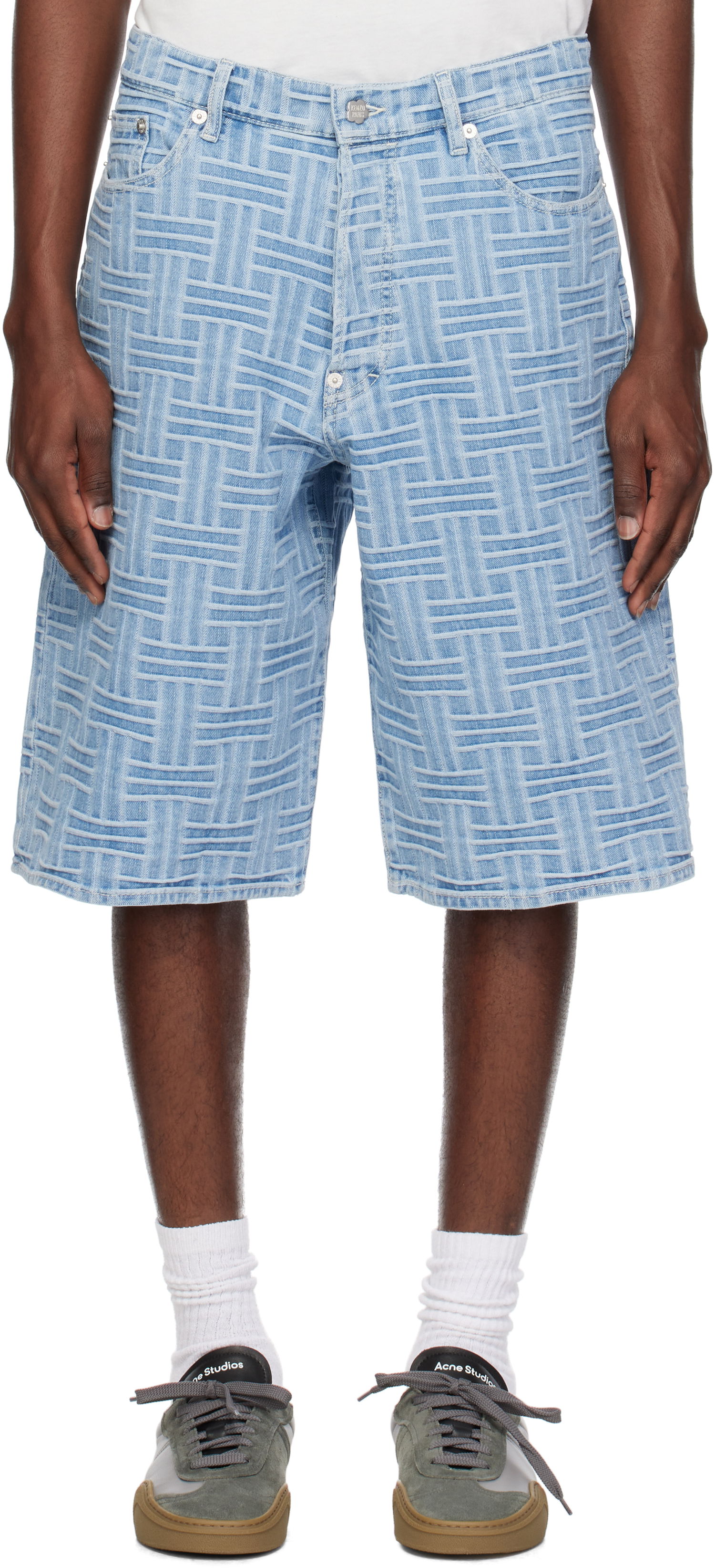Shorts KENZO Kenzo Paris 'KENZO Weave' Straight Denim Shorts Blå | FF55DS3396J4, 0