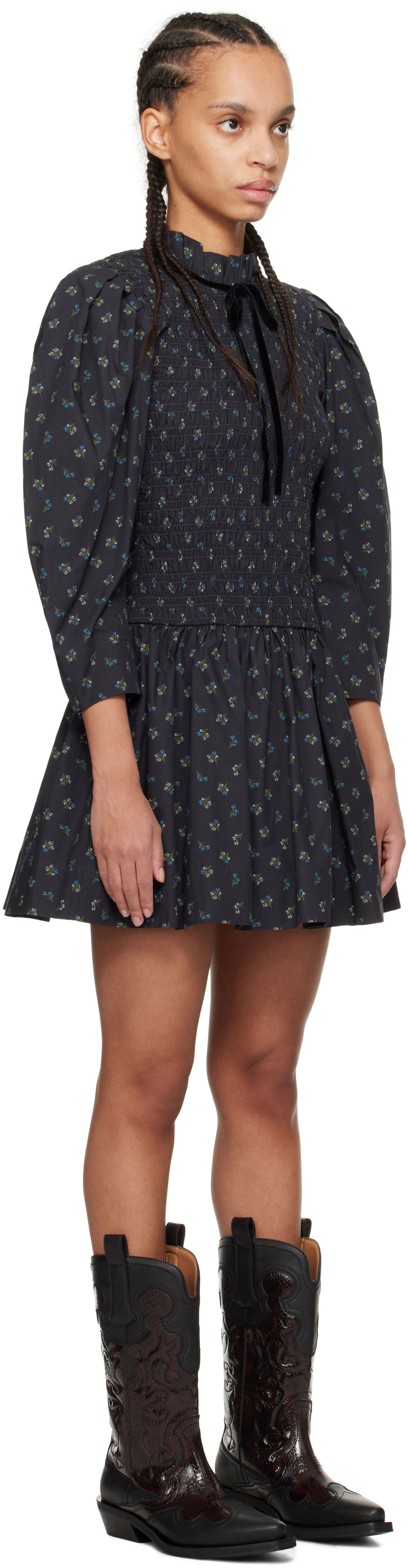Kjole GANNI Ganni Printed Smock Mini Dress Sort | W0074, 1