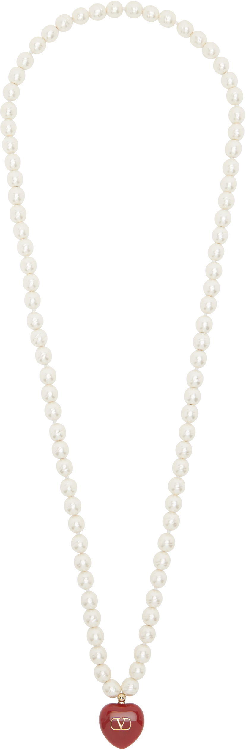 Halskæde Valentino Valentino Garavani Pearl Necklace with Heart Pendant Hvid | 6W2J0Y07LTD