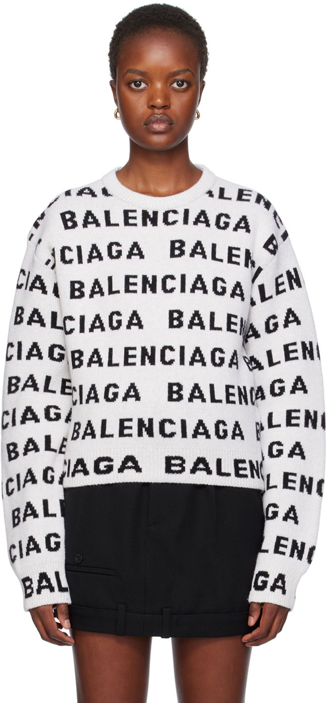 Sweater Balenciaga Jacquard Sweater Hvid | 761591 T1673, 0