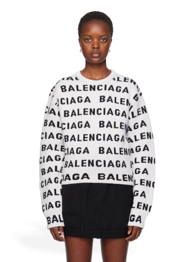 Sweater Balenciaga Jacquard Sweater Hvid | 761591 T1673