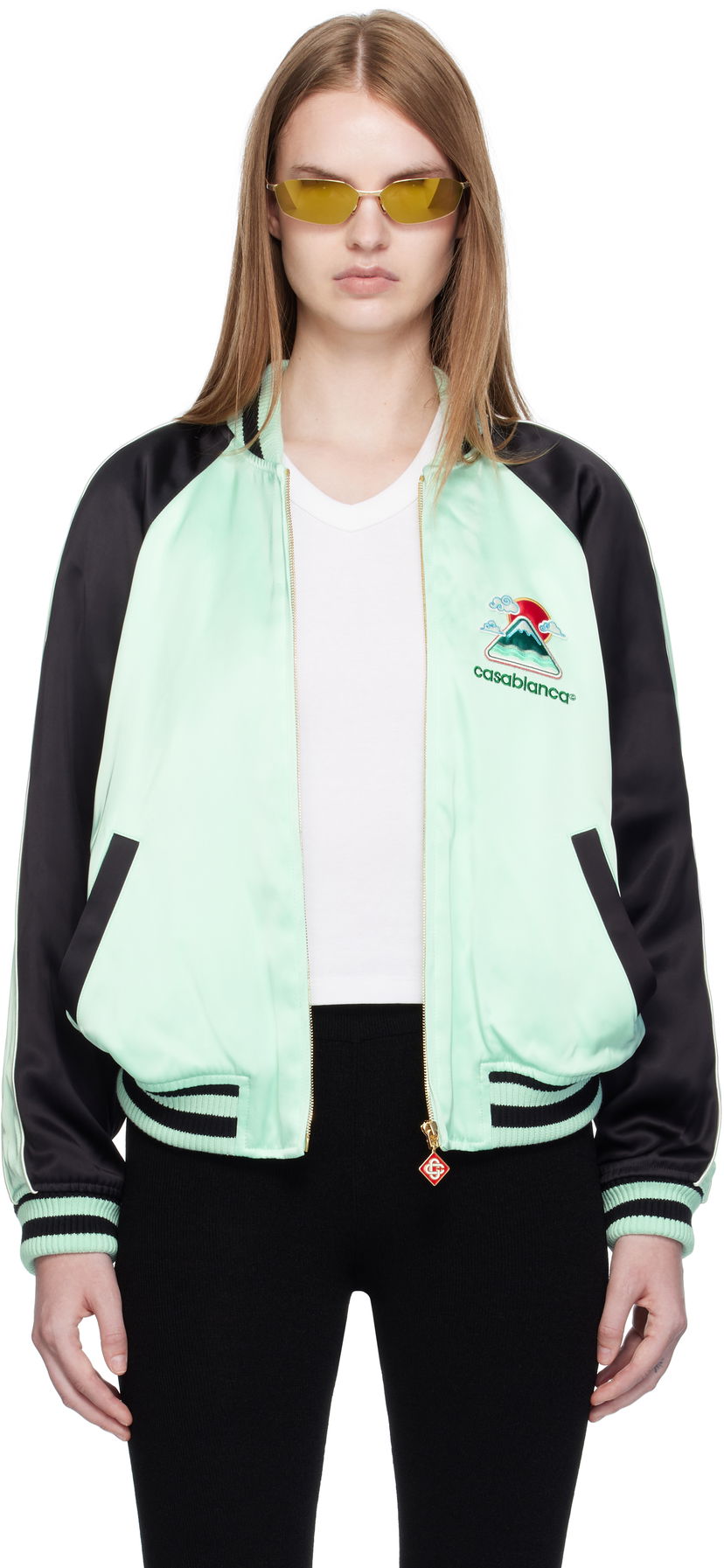 Bomberjakke Casablanca Casablanca Embroidered Satin Bomber Jacket Grøn | WPF25-JK-373-01