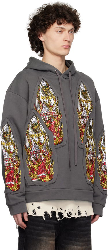 Sweatshirt Who Decides War Who Decides War Flame Glass Embroidered Hoodie Grå | 1110210021SS25, 1