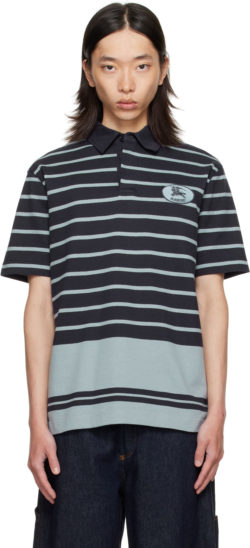 Polo skjorte Burberry Burberry Index Stripe Polo Sort | 8110595
