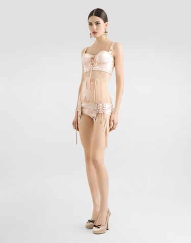 Bh Dolce & Gabbana Dolce & Gabbana Satin Bralette Top with Corset Detail Beige | F7AW6TGDCMXF0658, 1