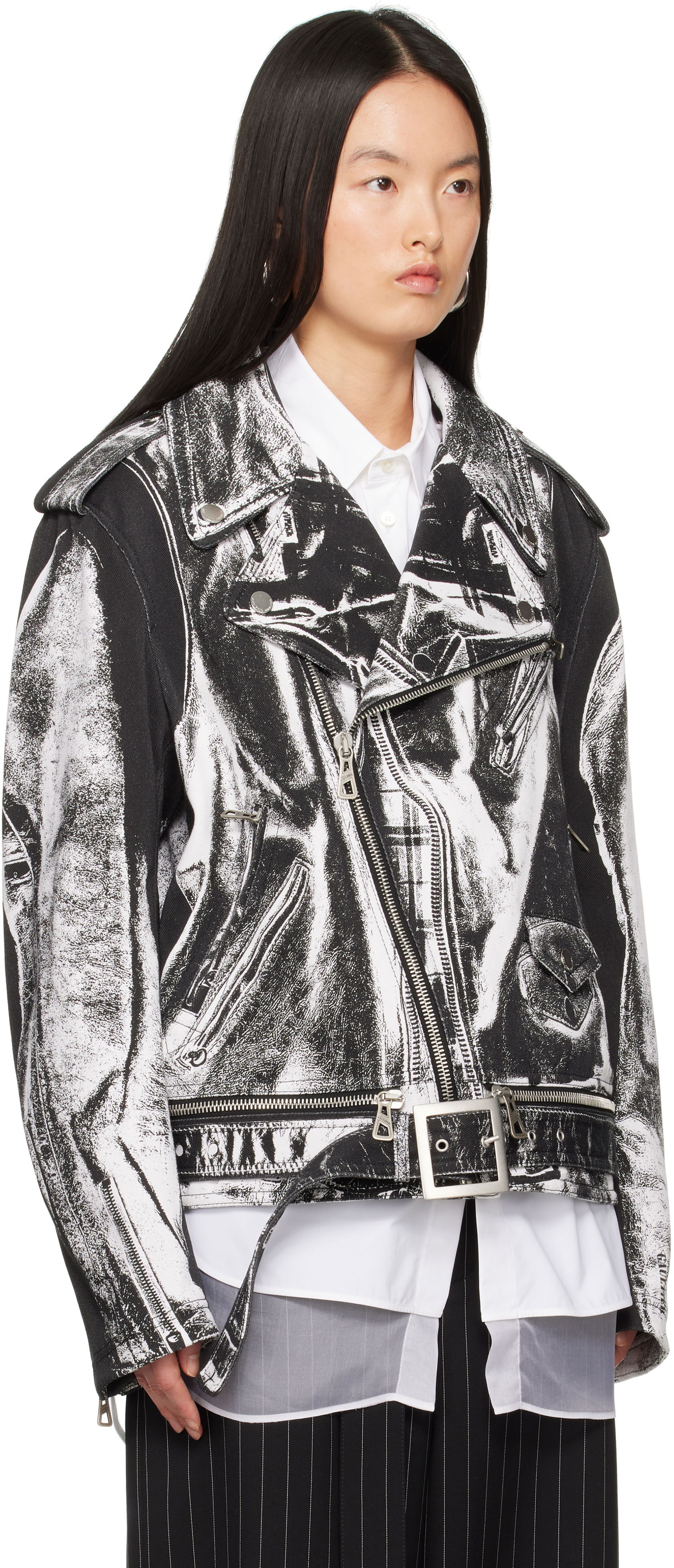 Jakke Jean Paul Gaultier Jean Paul Gaultier Trompe-L’Œil Perfecto Denim Jacket Hvid | 25/33-F-BL055I-C569-0001, 1