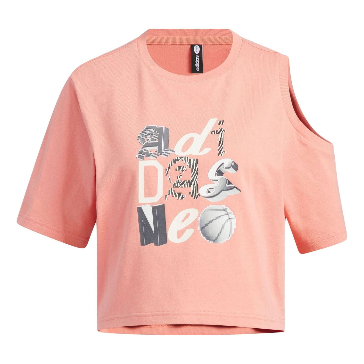 Crop top adidas Originals Neo Graphic Cold Shoulder T-Shirt Lyserød | IK7671, 0