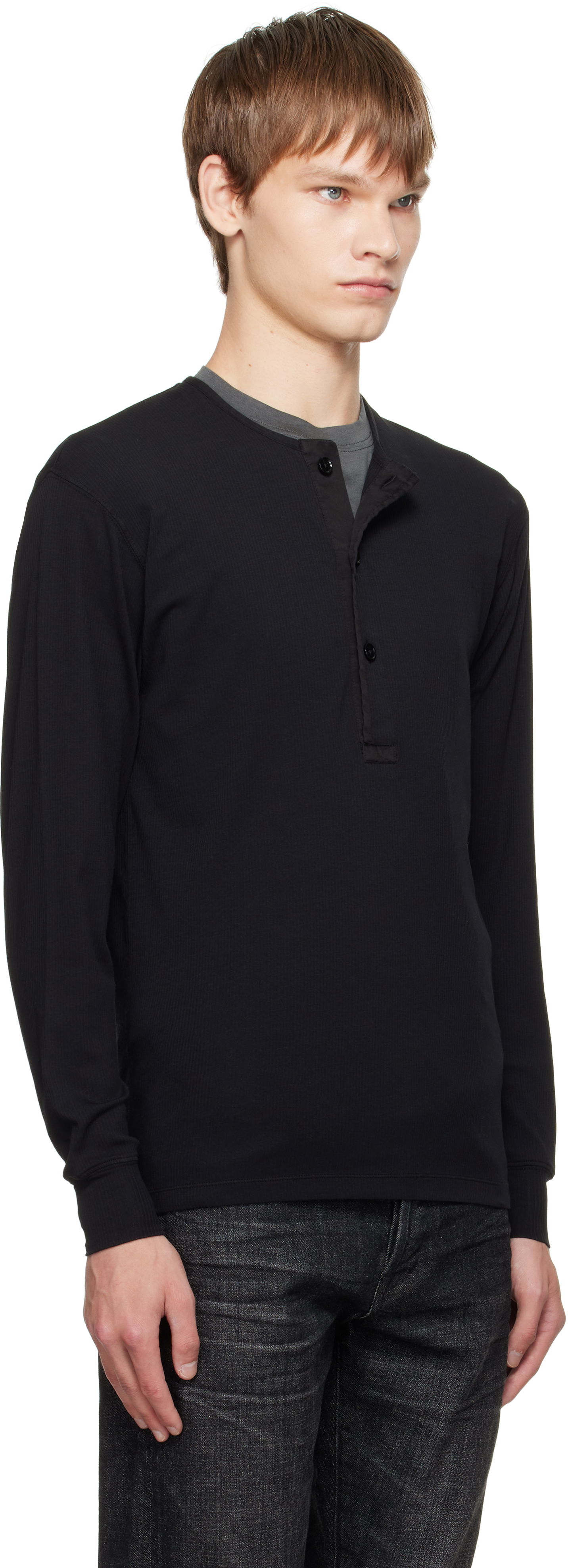 Sweater Tom Ford TOM FORD Stretch Rib Henley Sort | JHL019-JMC067, 1