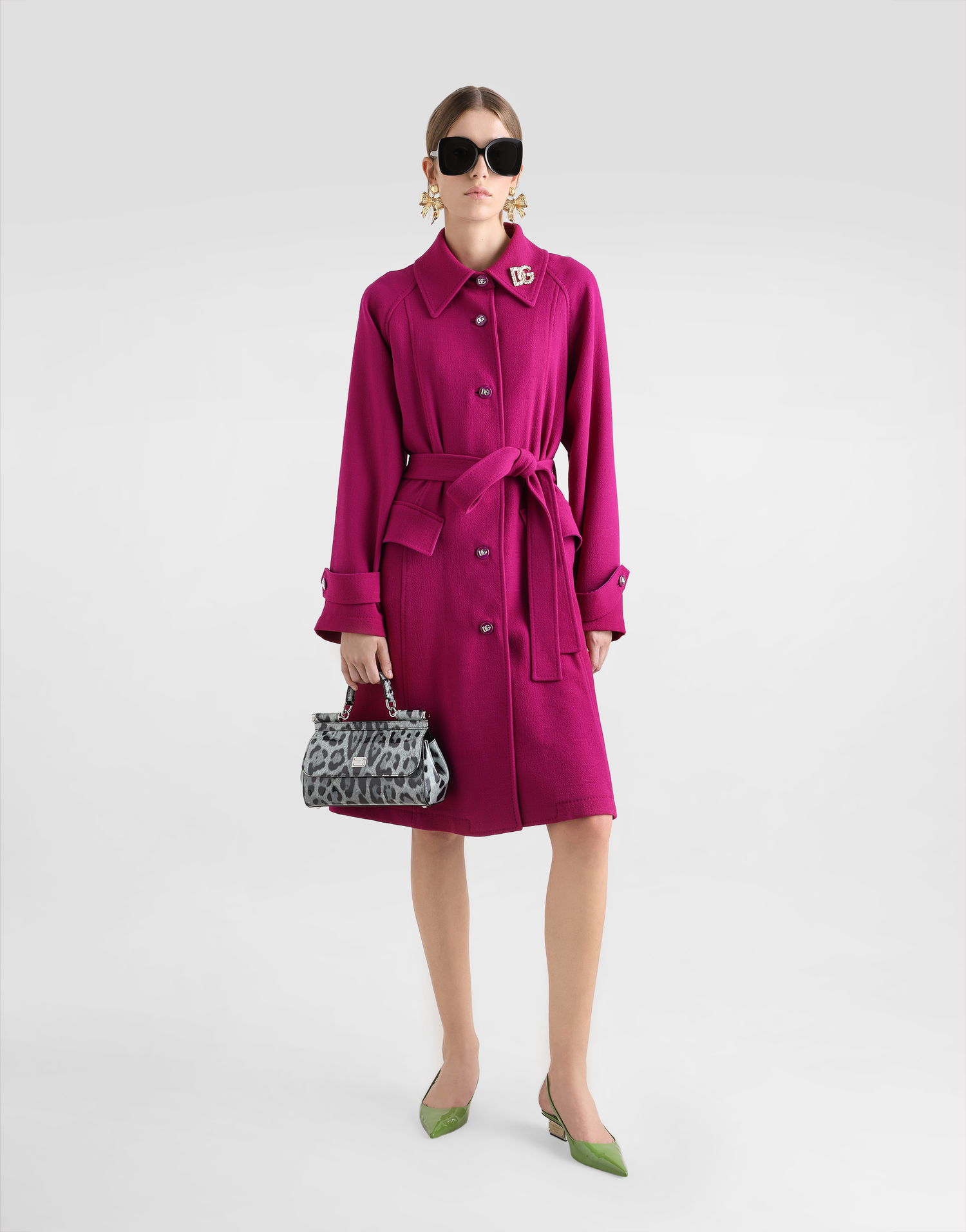 Frakker Dolce & Gabbana Dolce & Gabbana Single-Breasted Wool Crepe Coat with Belt Lyserød | F0GHETFU2TZR0718, 1