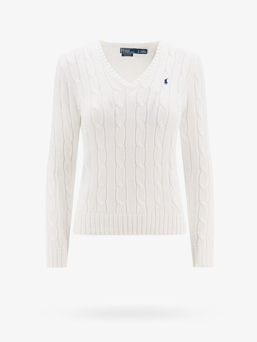 Sweater Polo by Ralph Lauren White Cable Knit V-Neck Sweater Hvid | 211891641001
