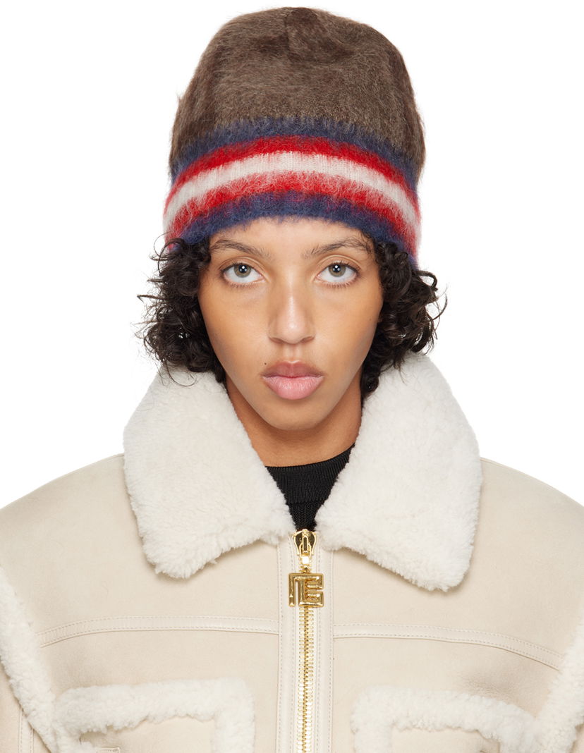 Beanie Balmain Brushed Beanie with Striped Pattern Brun | BF2XC035KF36