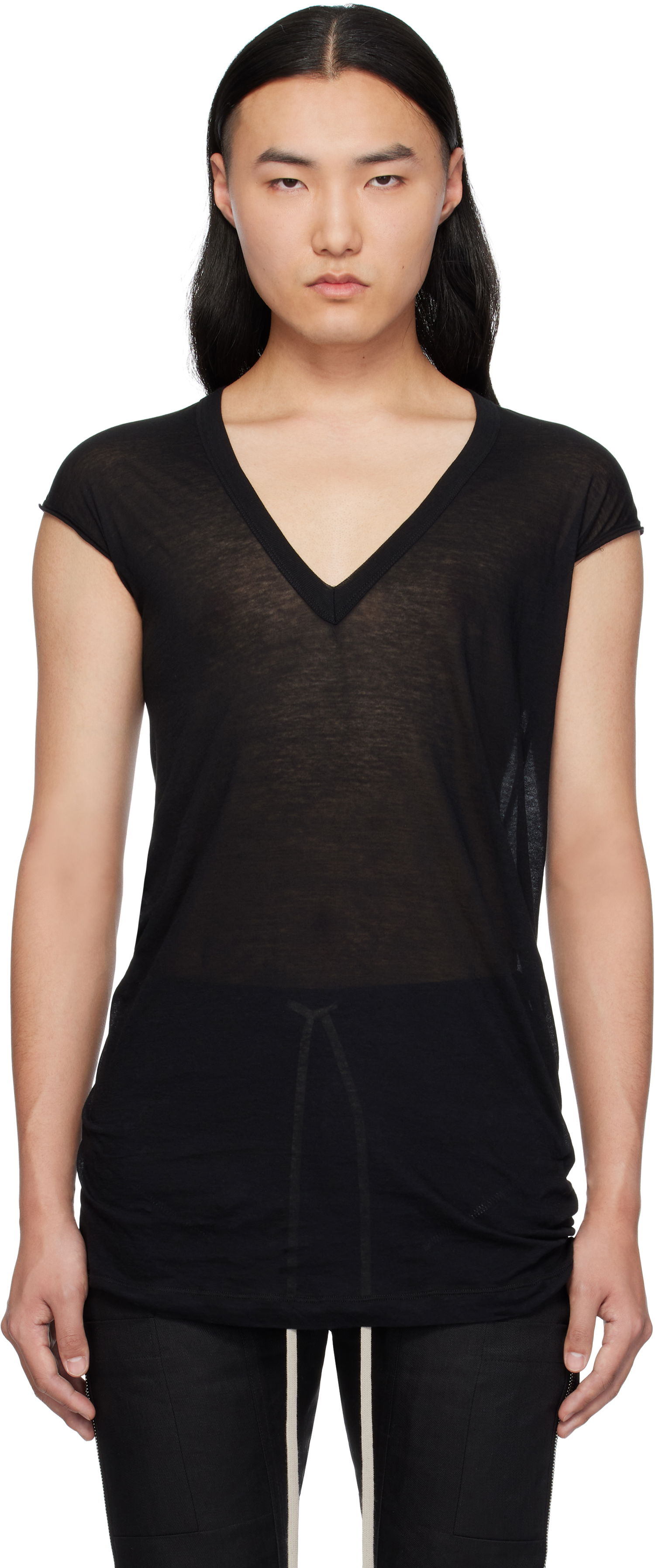 Tanktop Rick Owens Rick Owens Hollywood Deep V SL T-Shirt Sort | RU01E5233 UC, 0