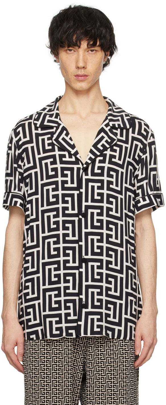 Skjorte Balmain Monogram Shirt Sort | CH1HN011VD01