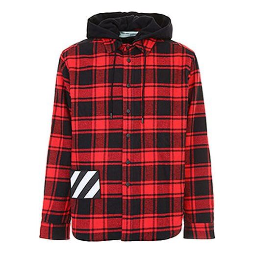 Skjorte Off-White Plaid Splicing Hooded Shirt Rød | OMGA061E18A270012000, 0