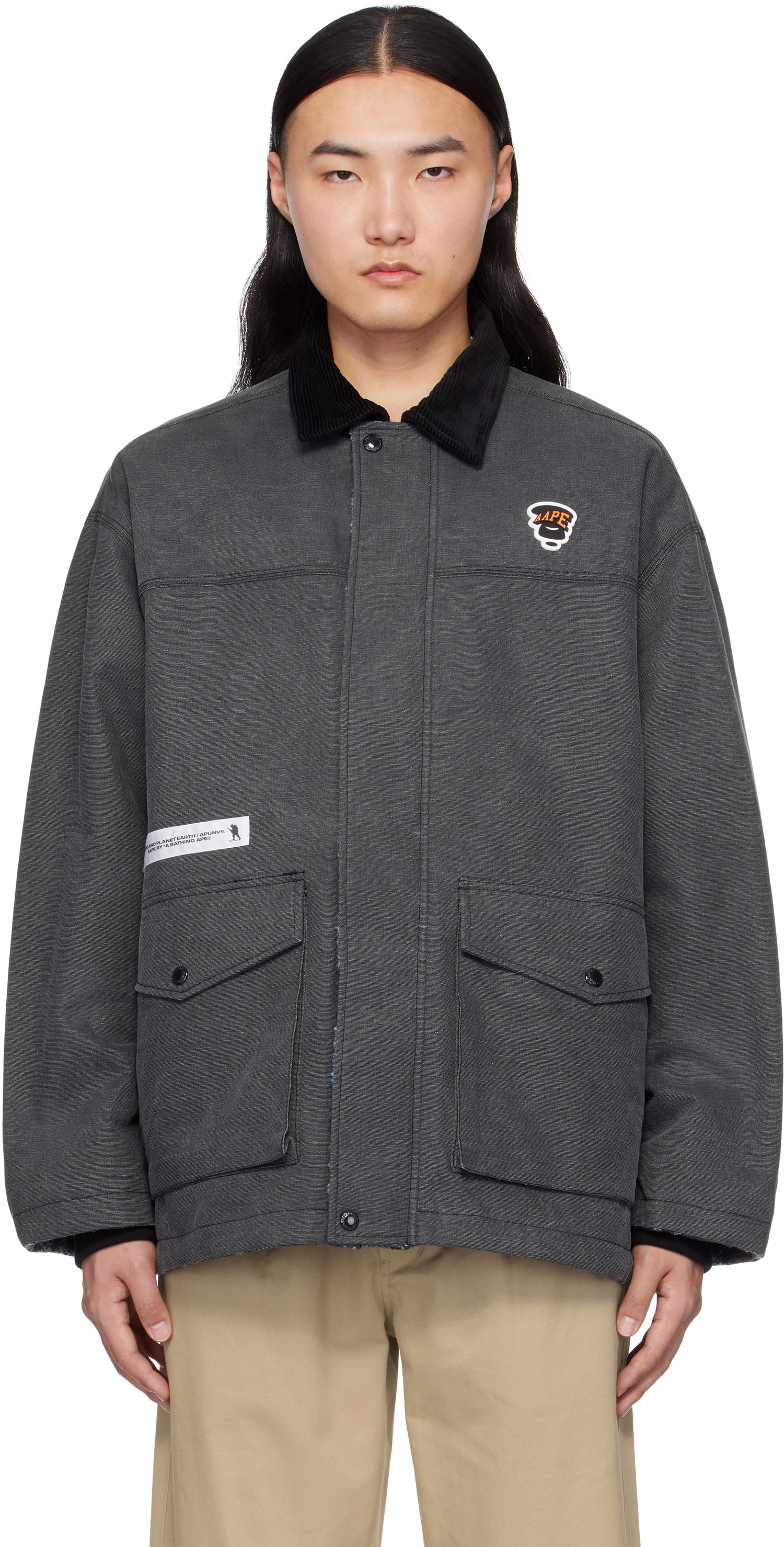 Parka AAPE by A Bathing Ape AAPE by A Bathing Ape Moonface Logo Reversible Utility Jacket Grå | AAPJKM7680XXNBKX, 0