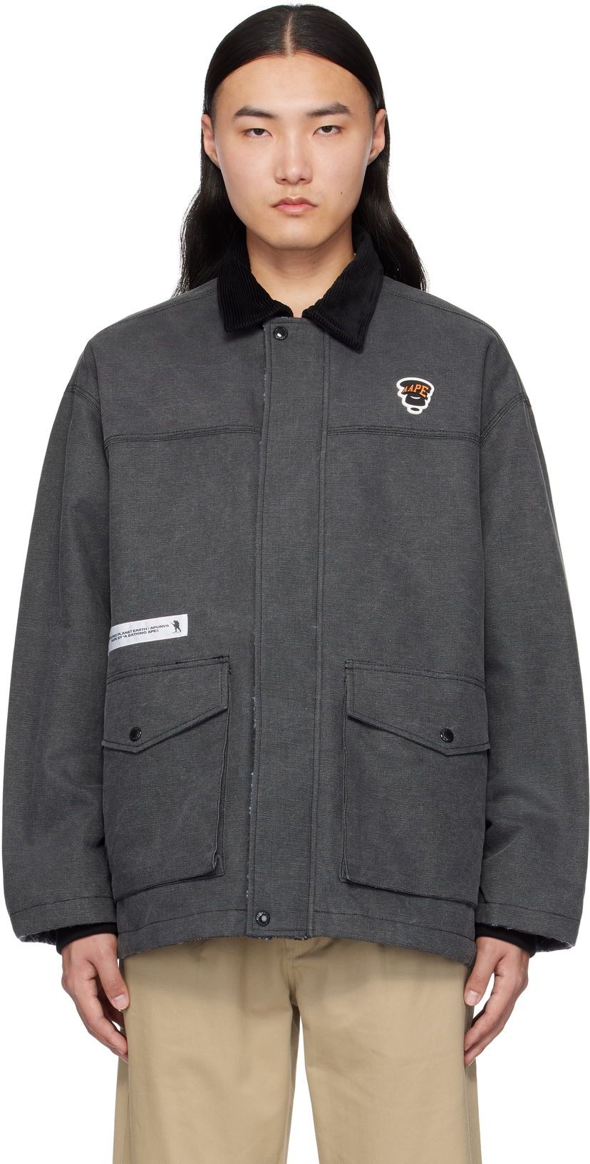 Parka AAPE by A Bathing Ape AAPE by A Bathing Ape Moonface Logo Reversible Utility Jacket Grå | AAPJKM7680XXNBKX