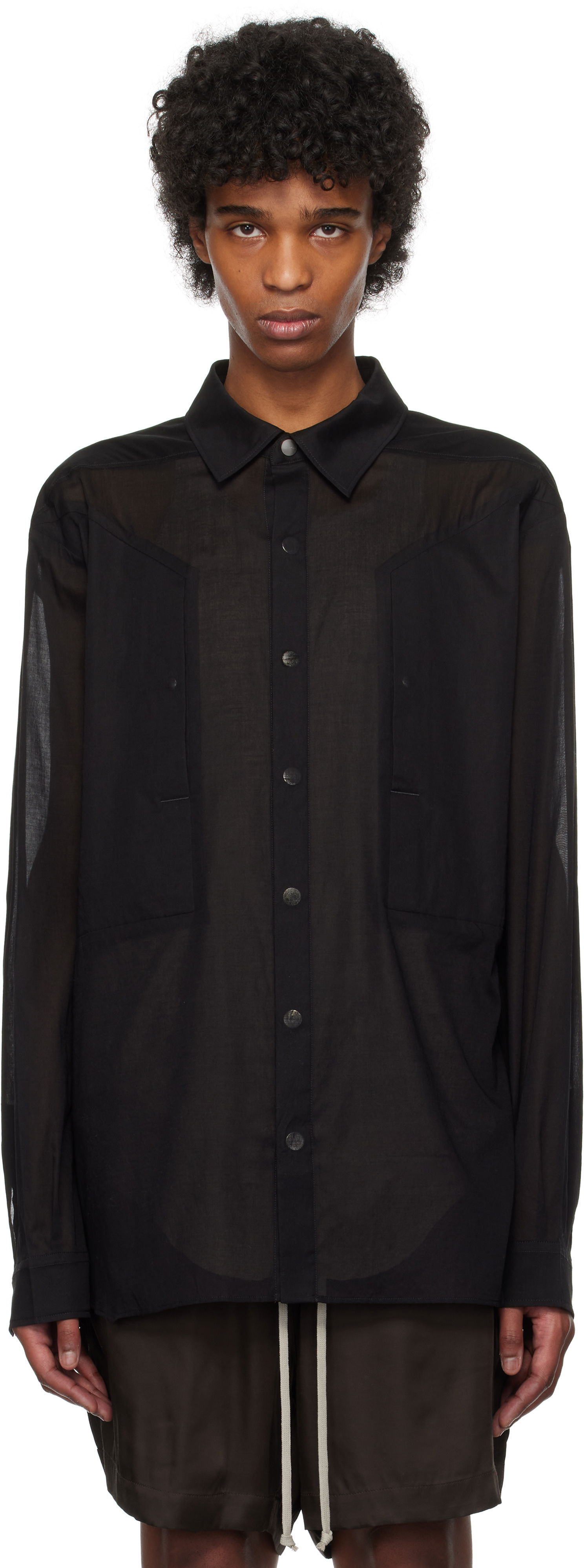 Skjorte Rick Owens Rick Owens Hollywood Jumbo Fogpocket Outer Shirt Sort | RU01E5240 CV, 0