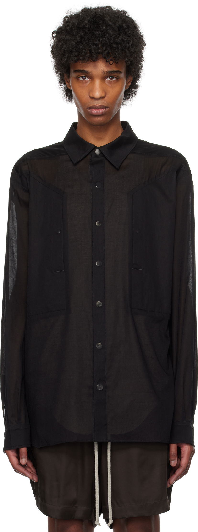 Skjorte Rick Owens Rick Owens Hollywood Jumbo Fogpocket Outer Shirt Sort | RU01E5240 CV