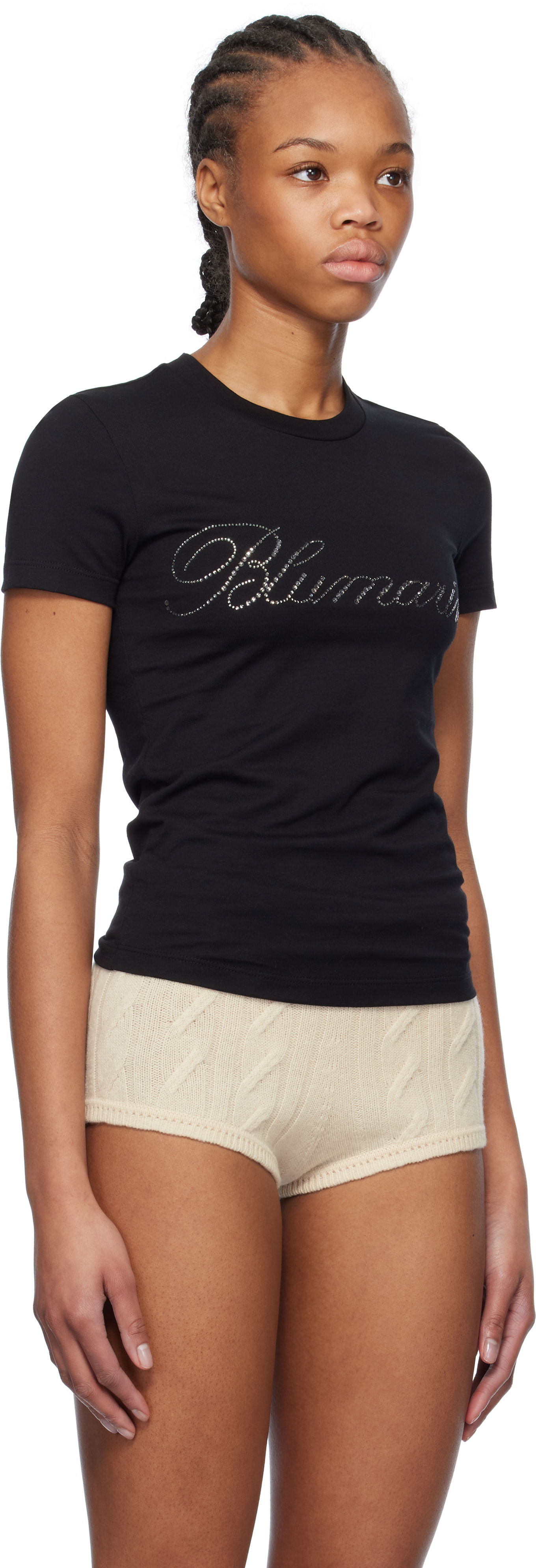T-shirt Blumarine Blumarine Rhinestone Embroidered T-Shirt Sort | P522T082A, 1