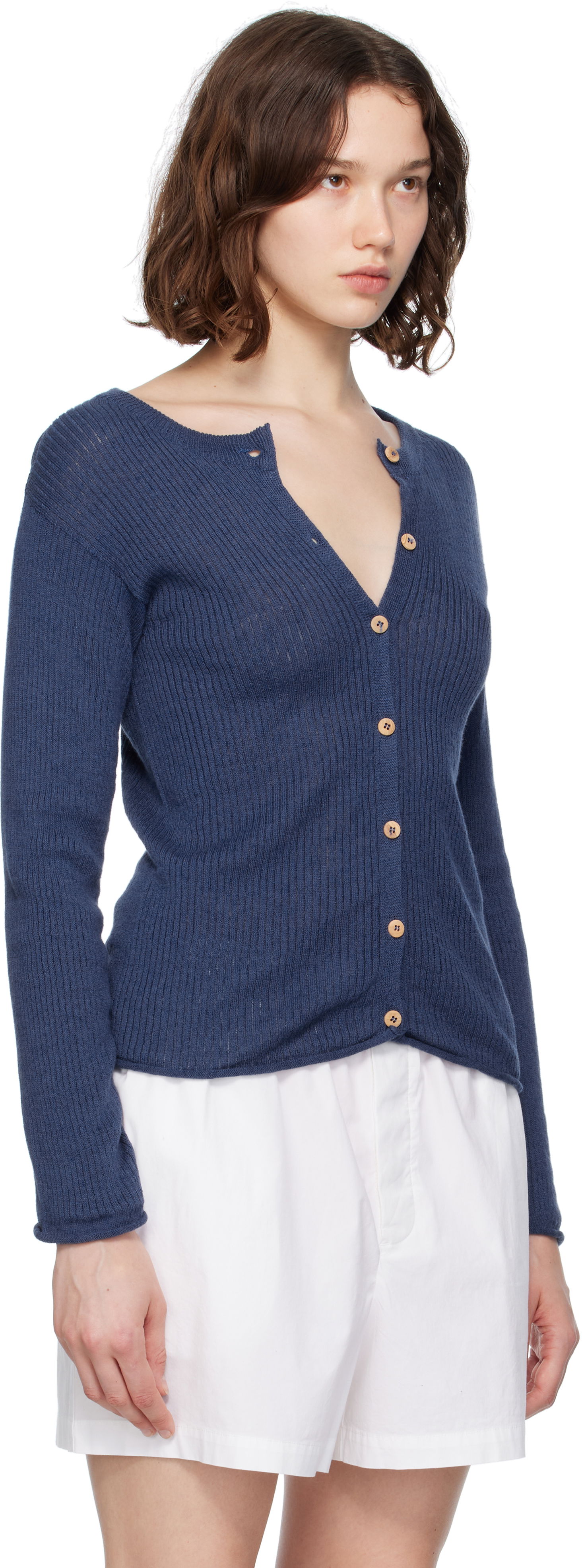 Sweater Baserange Baserange Ribbed Knit Cardigan Blå | KDRC-LI-SU25, 1