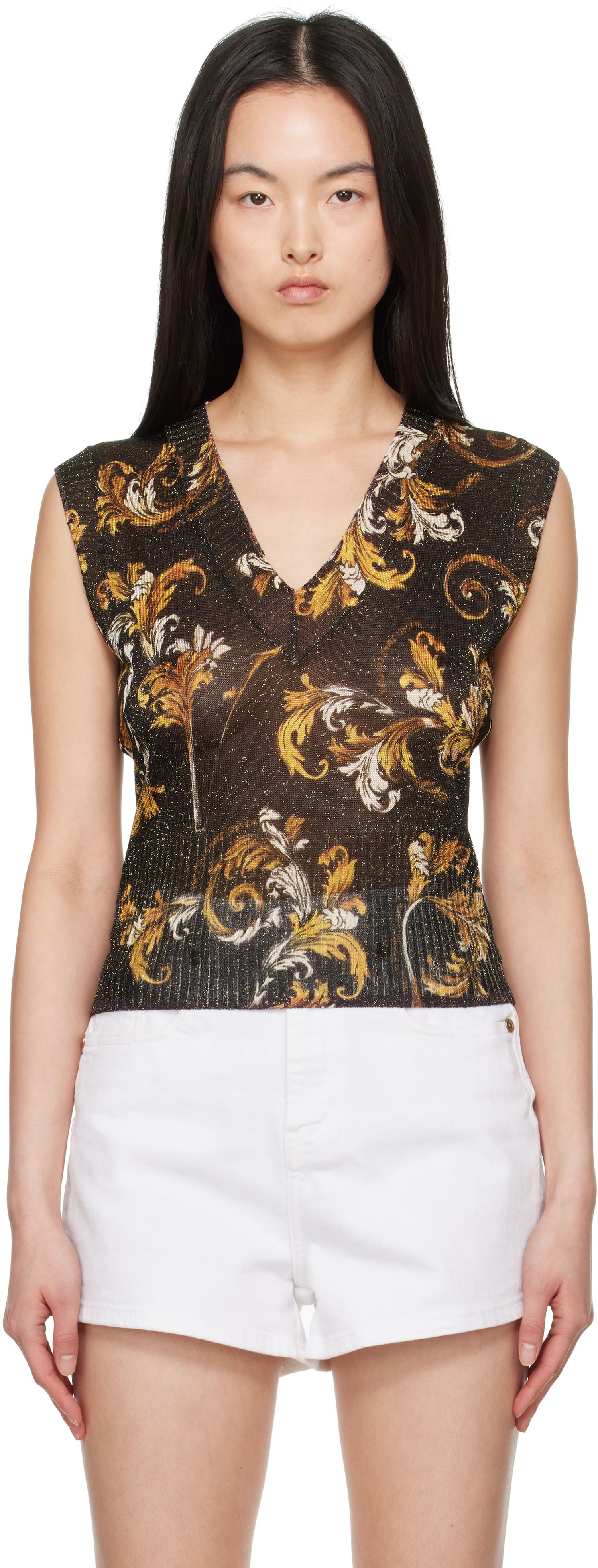 Tanktop Versace Versace Jeans Couture Barocco Lurex Vest Sort | E78HAFM06_ECMN45, 0