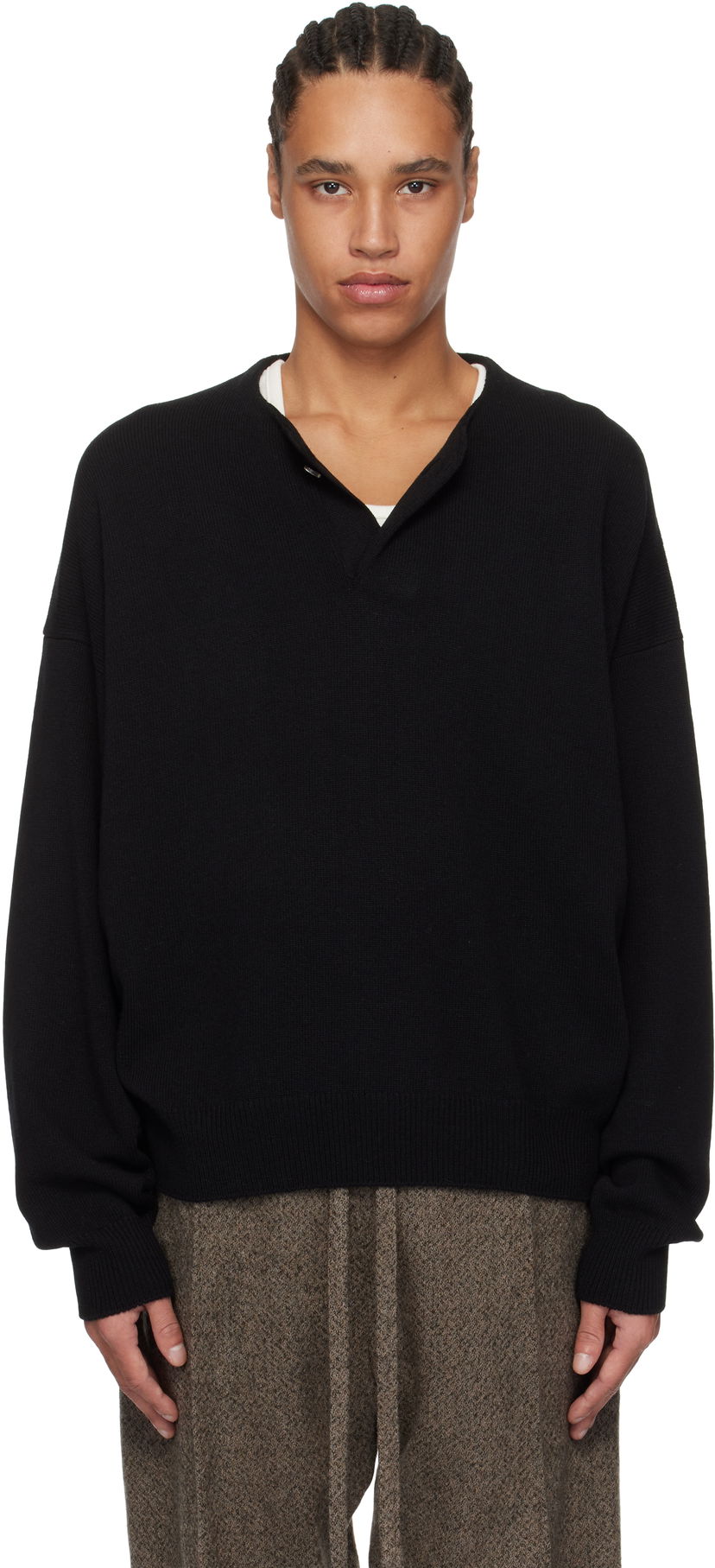 Sweater Fear of God Fear of God Fine Knit Henley Sort | FGE220-2041LAW
