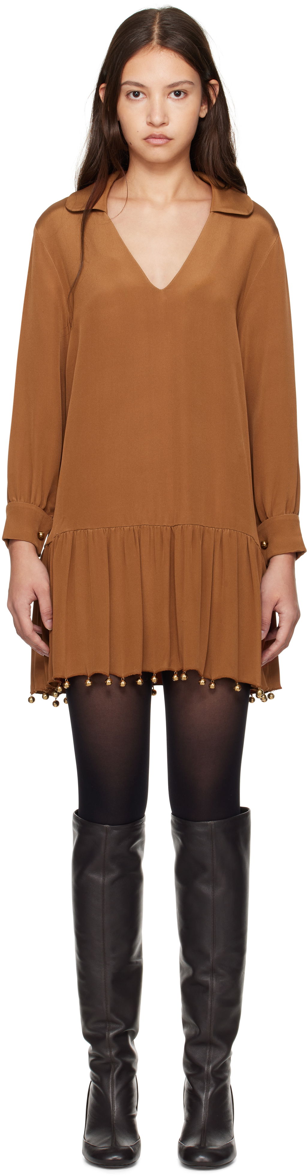 Kjole Bode Embellished Drop Waist Minidress Brun | WRF24DR008, 0