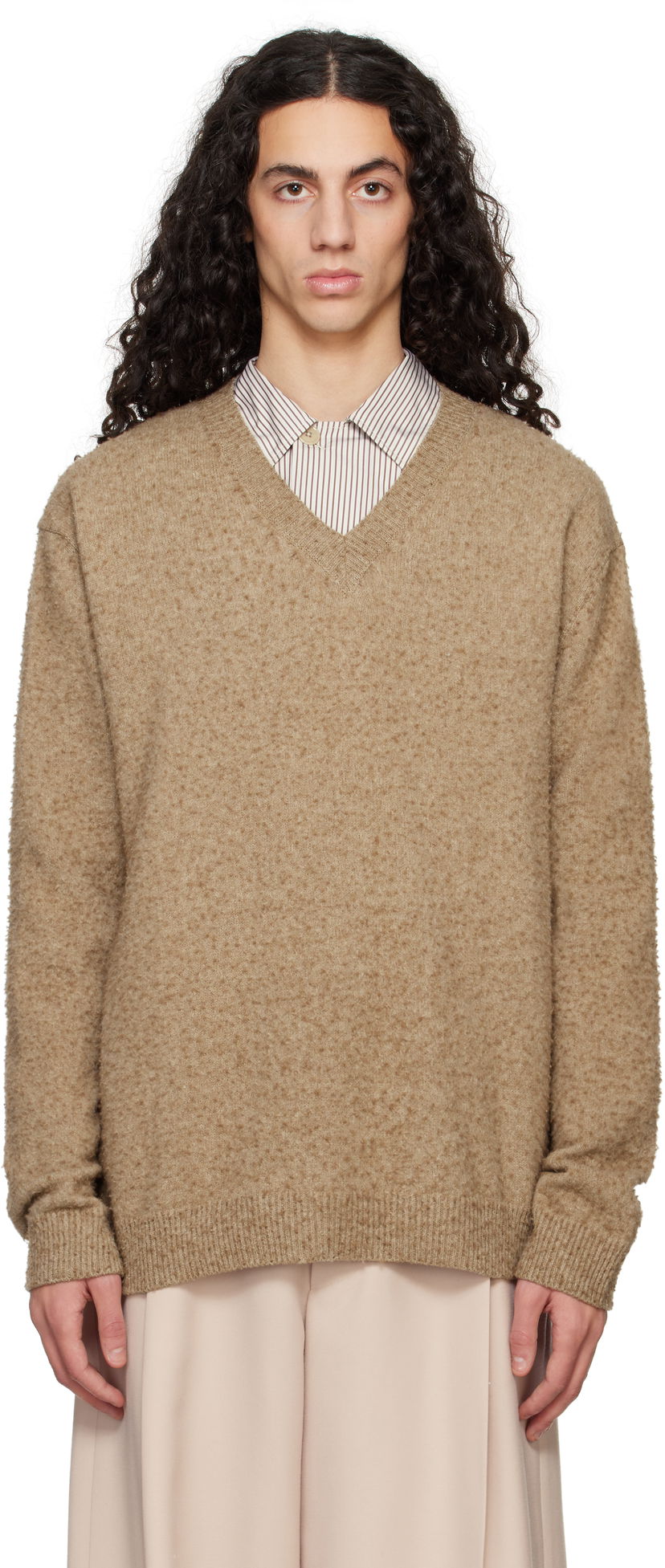 Sweater Maison Margiela Maison Margiela Pilling V-Neck Sweater Brun | S50HN0011 M13108