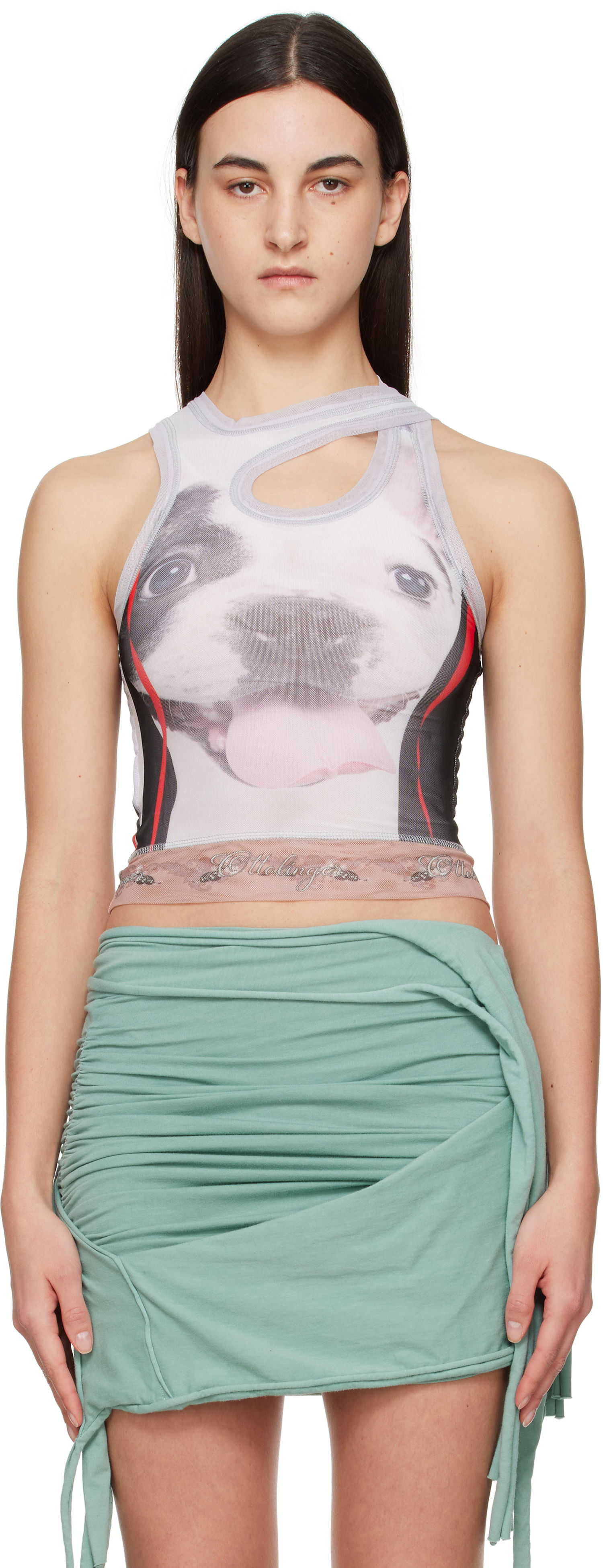 Tanktop Ottolinger Ottolinger Mesh Dog Print Cutout Tank Top Hvid | 10110060102, 0