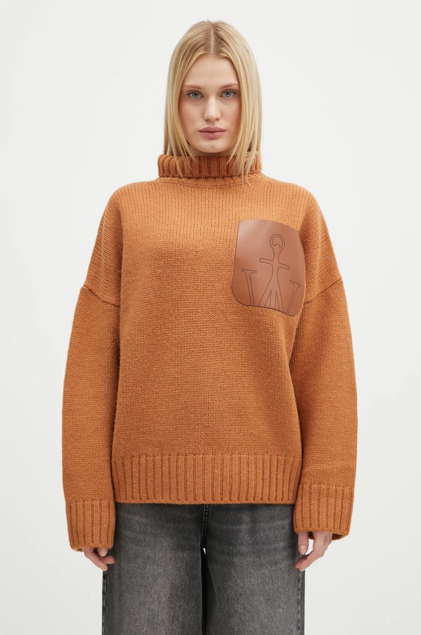 Sweater JW Anderson JW Anderson Leather Patch Pocket Turtleneck Jumper Brun | KW1292.YN0367.619, 0