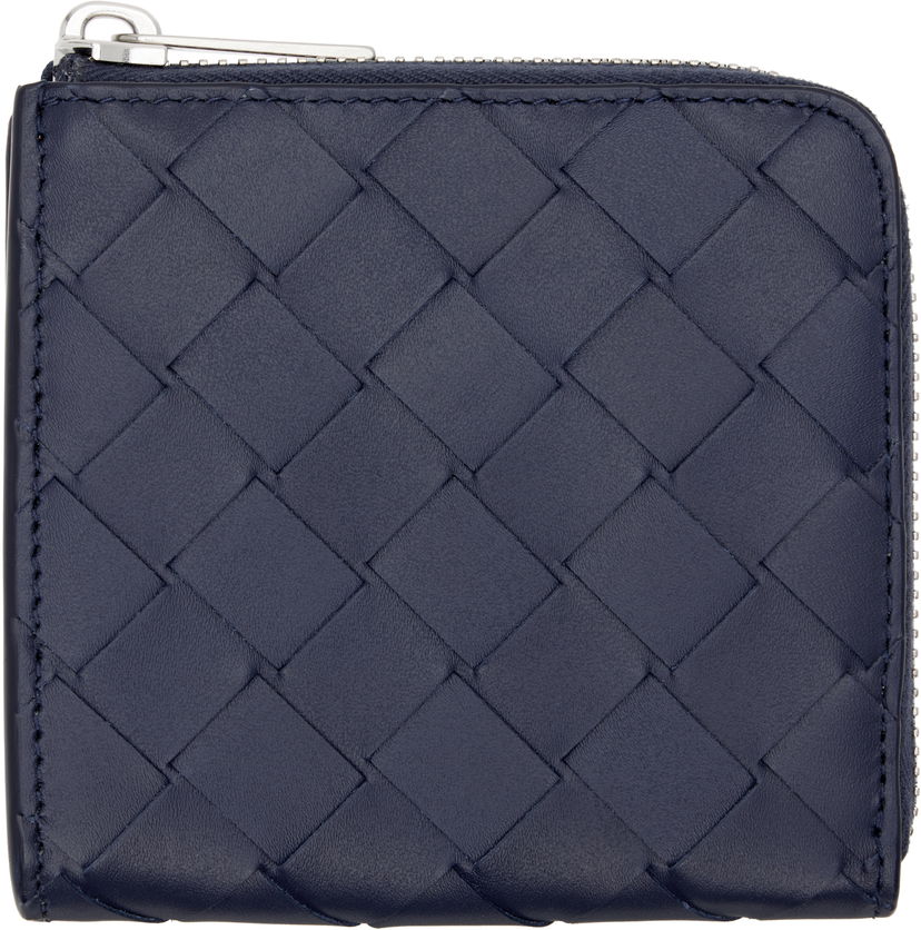 Tegnebog Bottega Veneta Bottega Veneta Intrecciato Square Zip Wallet Mørkeblå | 817741VCPQ53262