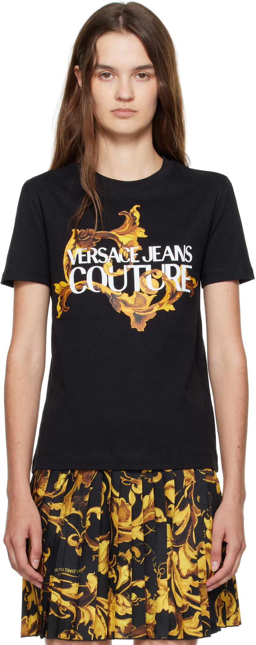 T-shirt Versace Versace Jeans Couture Cotton Jersey T-shirt with Baroque Print Sort | E79HAHE06_ECJ00E