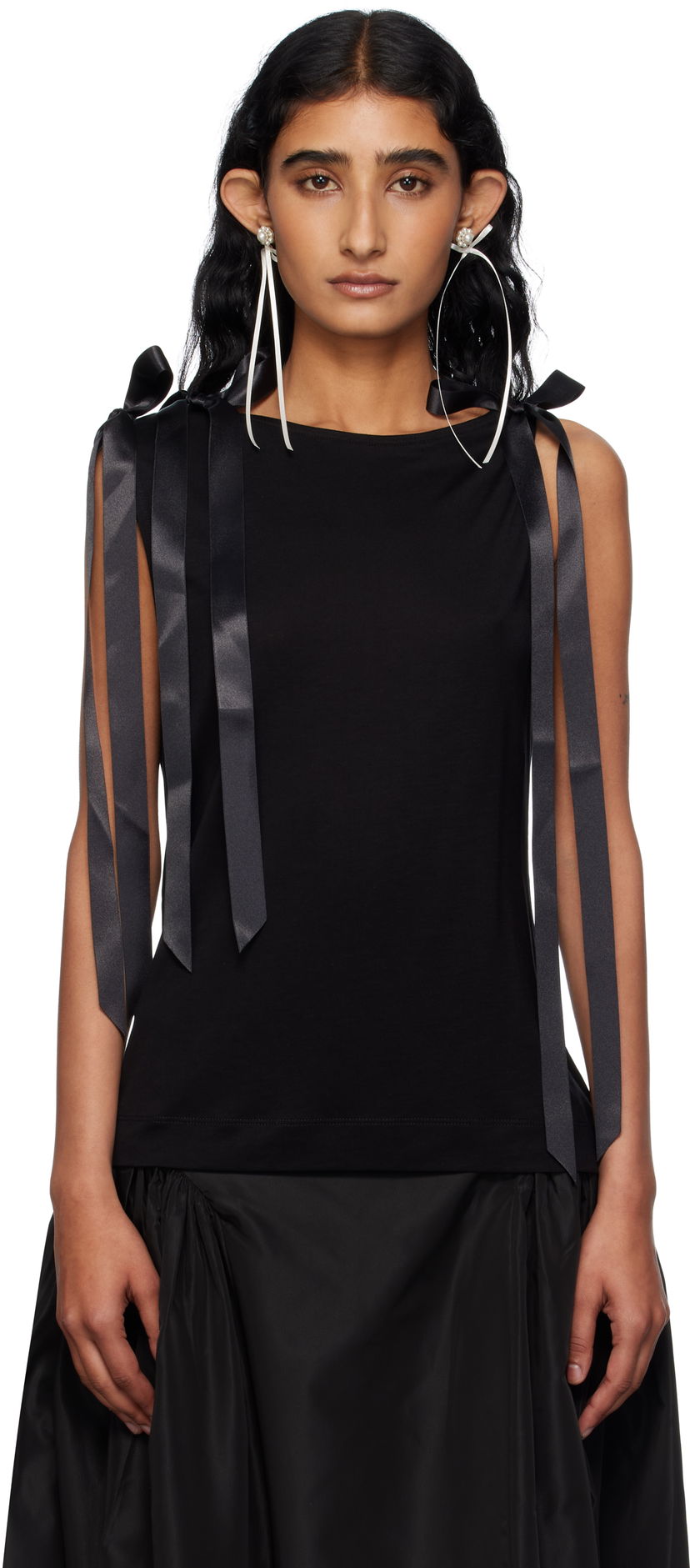 Tanktop Simone Rocha Simone Rocha Bow Ribbon Tail Tank Top Sort | 5366 0571