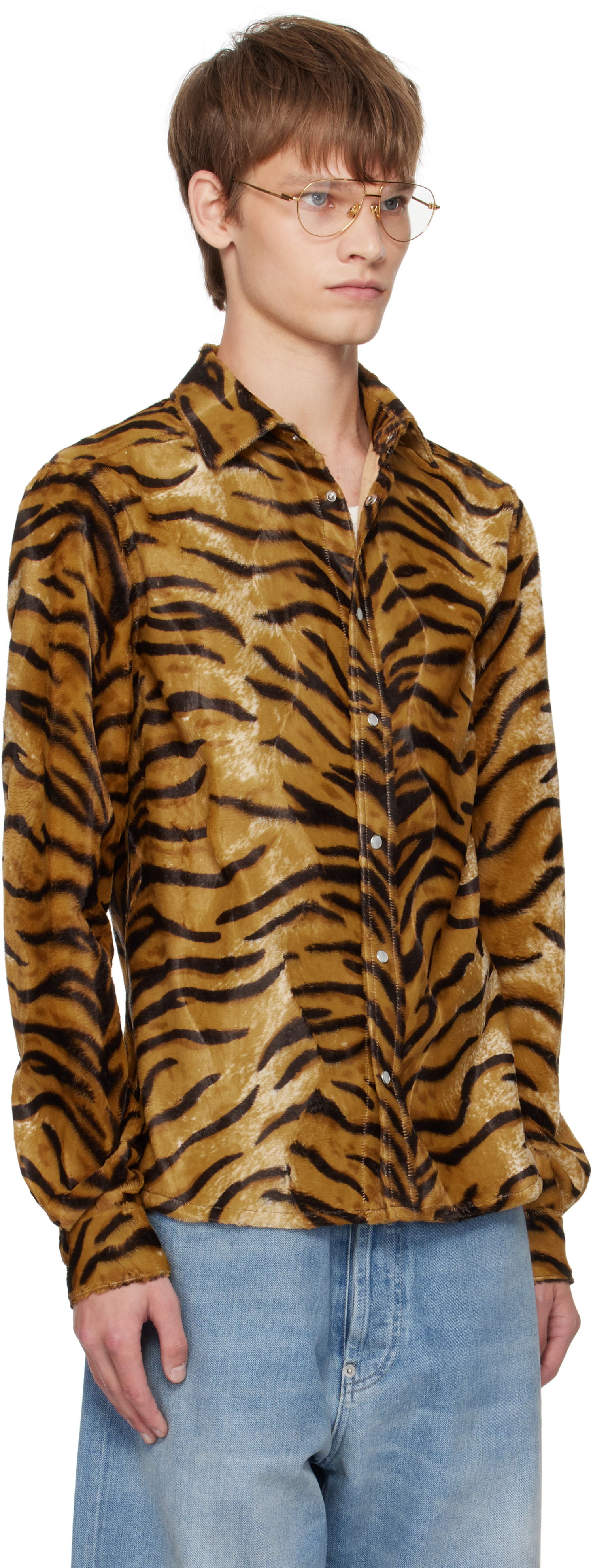 Skjorte Martine Rose Martine Rose Slim Fit Tiger Print Shirt Brun | 483WF06719, 1
