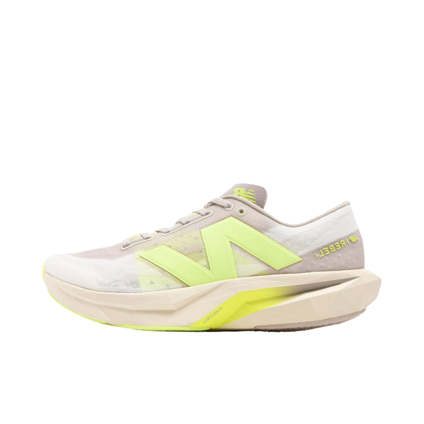 Løbe New Balance FuelCell Rebel v4 Moonrock Bleached Lime Glo Hvid | MFCXLUM