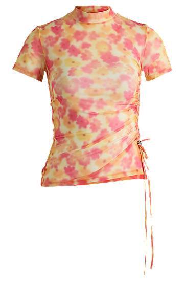 Crop top BOSS Mesh Tie-Dye Top with Gathered Side Lyserød | 50537187, 0