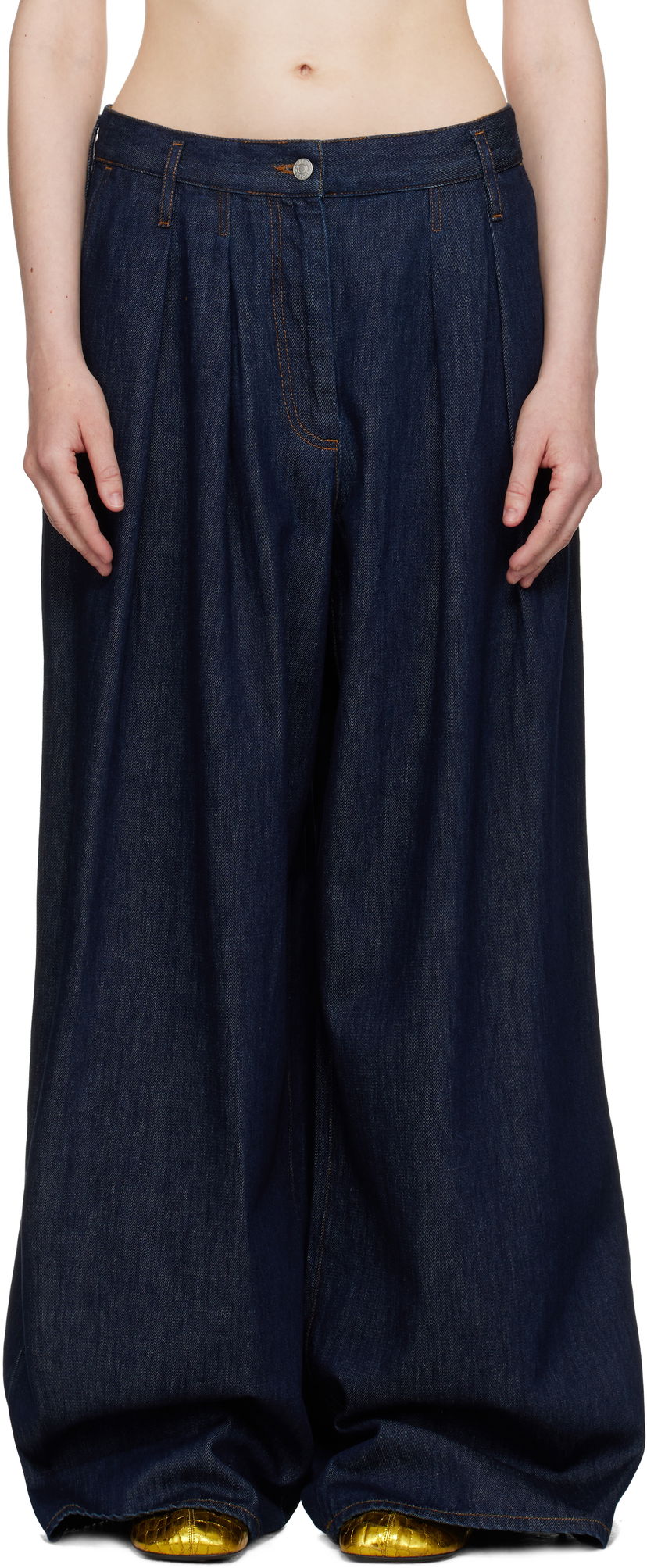 Jeans Dries Van Noten Dries Van Noten Wide Leg Pleated Jeans Blå | 251-010929-1552