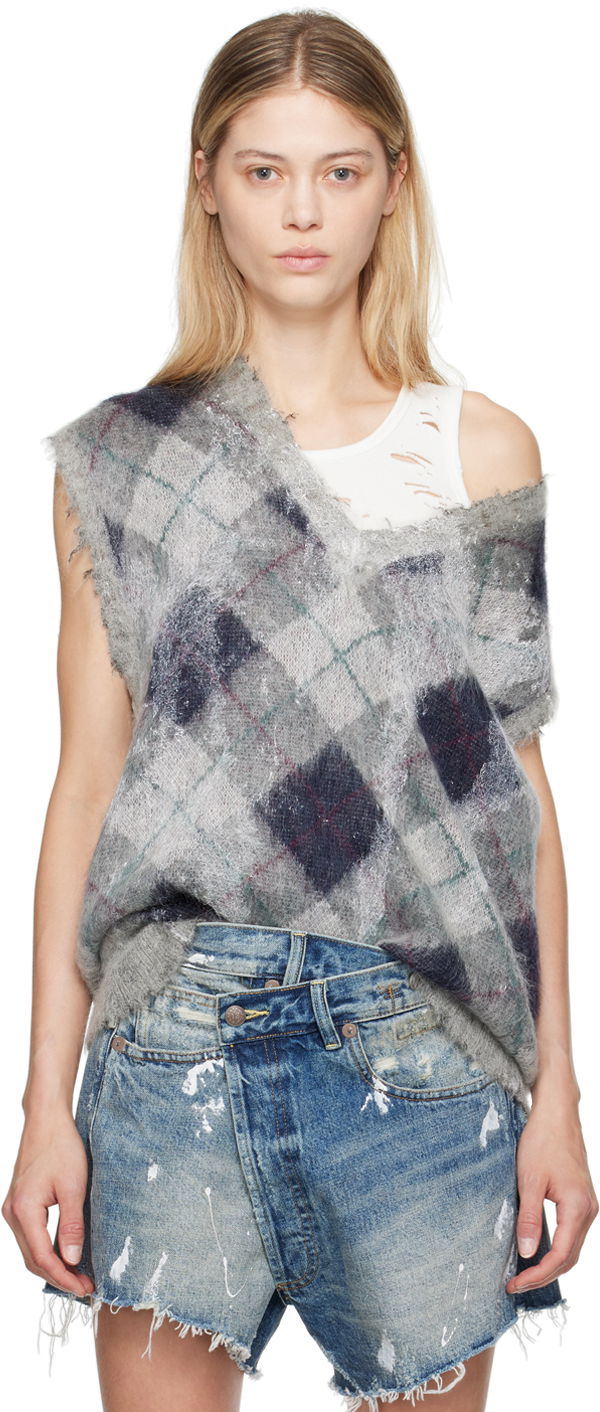 Sweater R13 R13 Oversized Argyle Vest Grå | R13WY244-Y058B