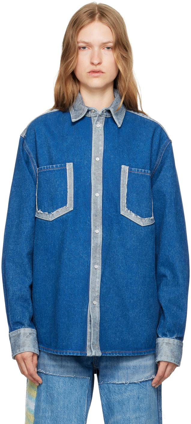 Skjorte Marni Two-Tone Denim Shirt Blå | CAJD0601QS USCU83