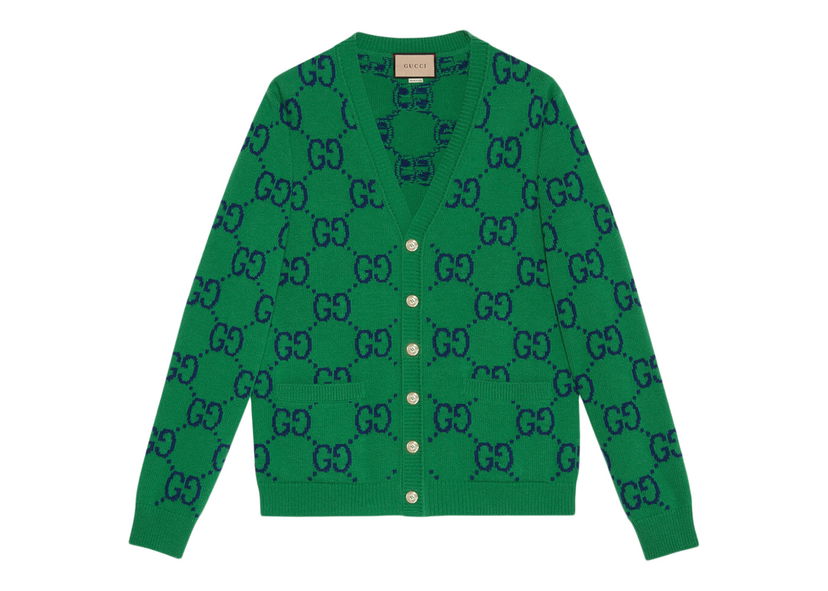 Sweater Gucci GG Knit Cardigan Green/Blue Grøn | 674043 XKB3V 3129