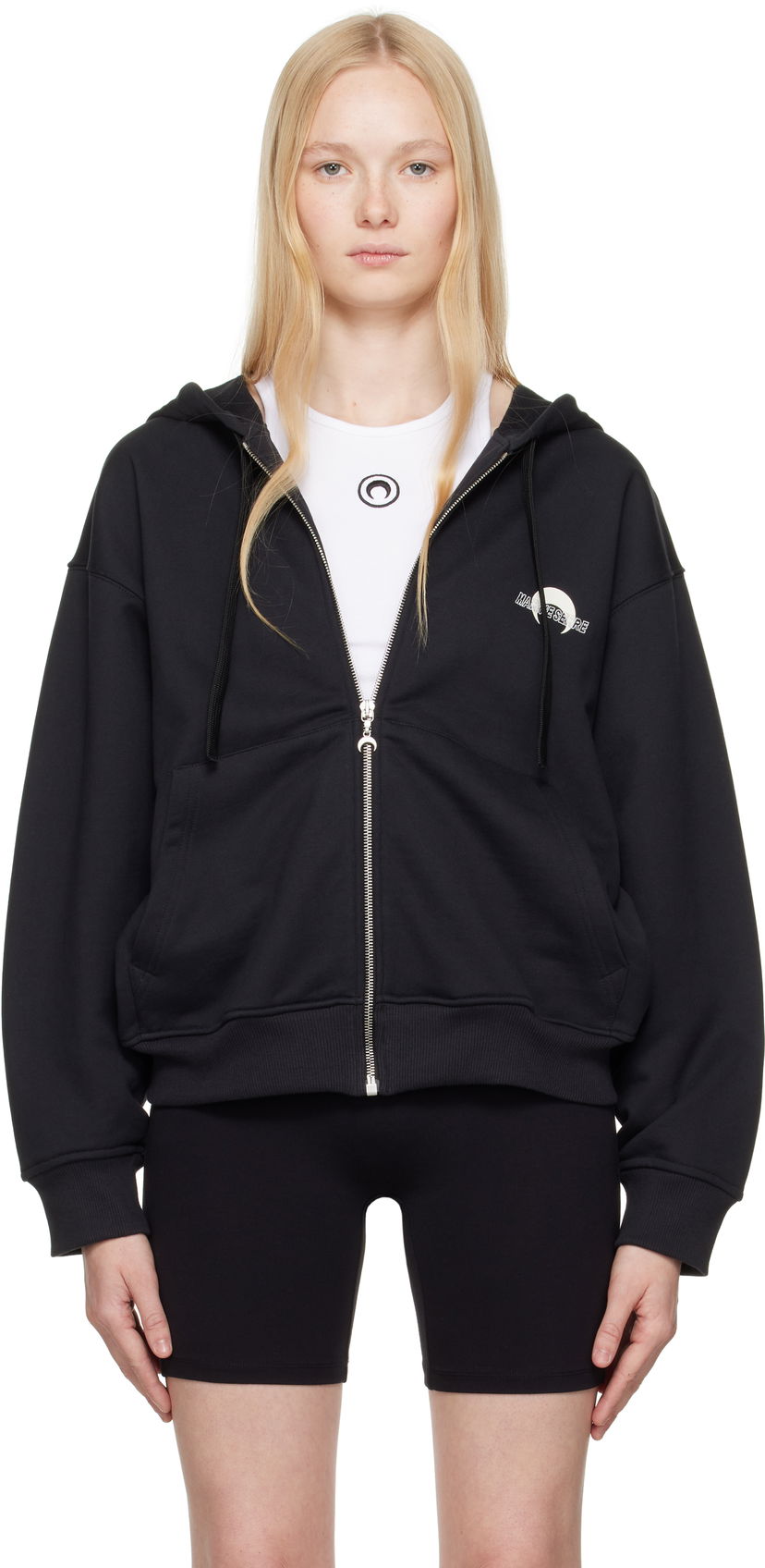 Sweatshirt Marine Serre Marine Serre Moon Logo Fleece Zip-Up Hoodie Sort | UST017B CJER0075