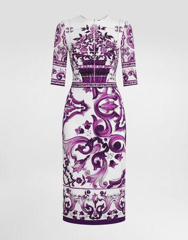 Kjole Dolce & Gabbana Dolce & Gabbana Majolica Print Charmeuse Midi Dress Lilla | F6EAJTHPAELIP3TN, 0